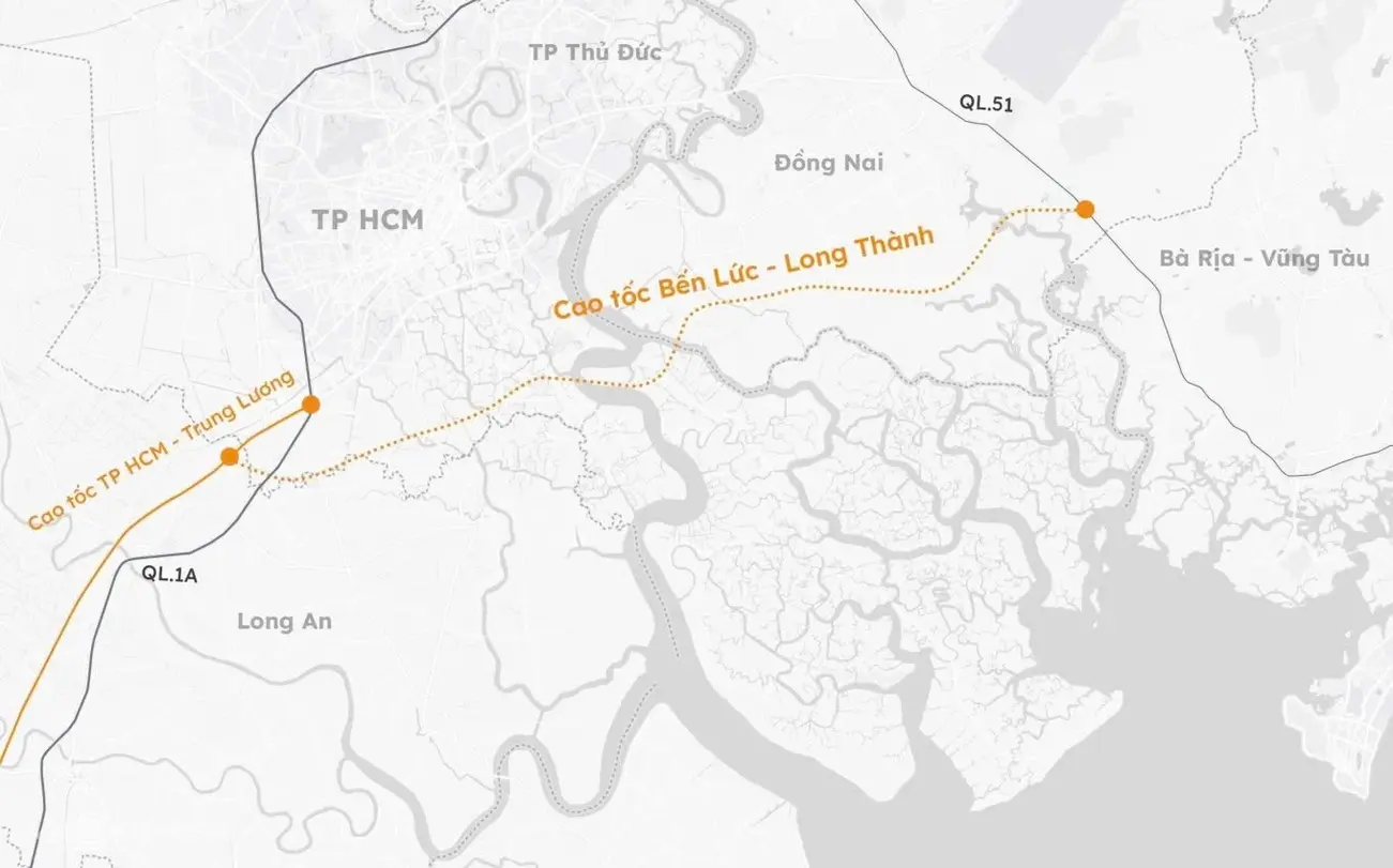 Bản đồ lộ trình cao tốc Bến Lức – Long Thành, đòn bẩy tăng giá bất động sản Cần Giờ.