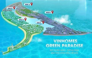 Bản đồ toàn cảnh các phân khu A, B, C, D, E của đại đô thị Vinhomes Green Paradise Cần Giờ.