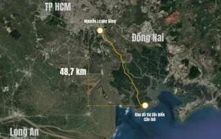 Bản đồ tuyến đường sắt tốc độ cao TP.HCM – Cần Giờ, kết nối khu đô thị Phú Mỹ Hưng quận 7 với Vinhomes Green Paradise.