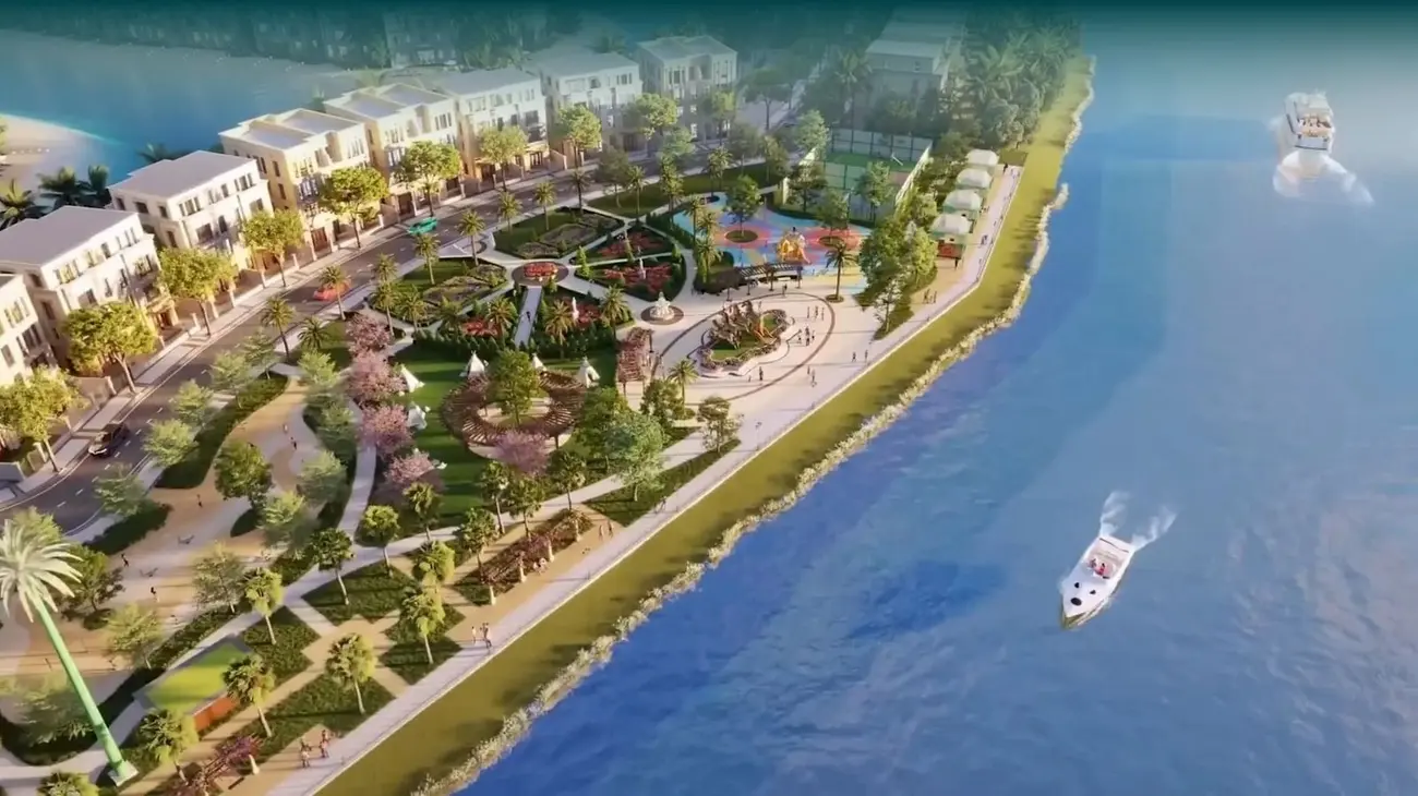 Công viên ven hồ tại Vinhomes Green Paradise Cần Giờ mang đến không gian xanh và thư giãn cho cư dân nội khu.