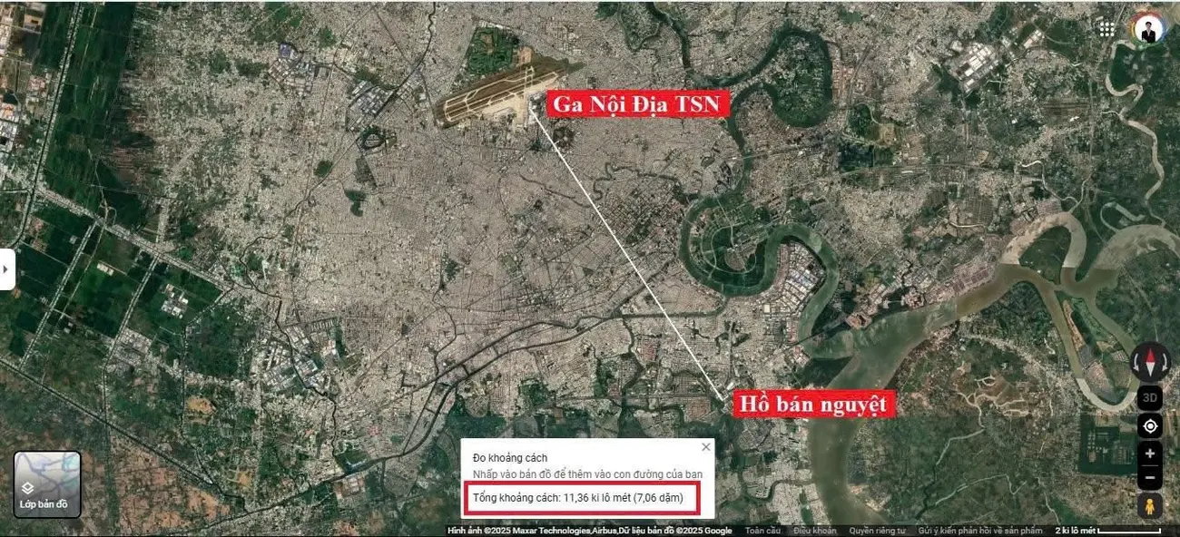 Khoảng cách từ Hồ Bán Nguyệt đến Ga Nội Địa TSN (11,36 km) – tương đương chiều dài bờ biển Vinhomes Green Paradise.