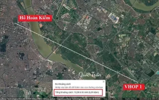 Khoảng cách từ Hồ Hoàn Kiếm đến Vinhomes Ocean Park 1 lên tới 10.28 km, minh họa quy mô ấn tượng của Vinhomes Green Paradise Cần Giờ.
