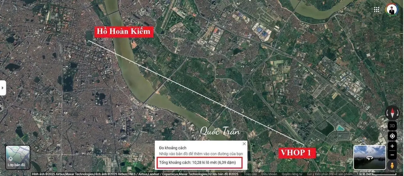 Khoảng cách từ Vinhomes Ocean Park 1 đến Tháp Rùa Hồ Hoàn Kiếm là 10,28 km; tương đương chiều dài bờ biển dự án.