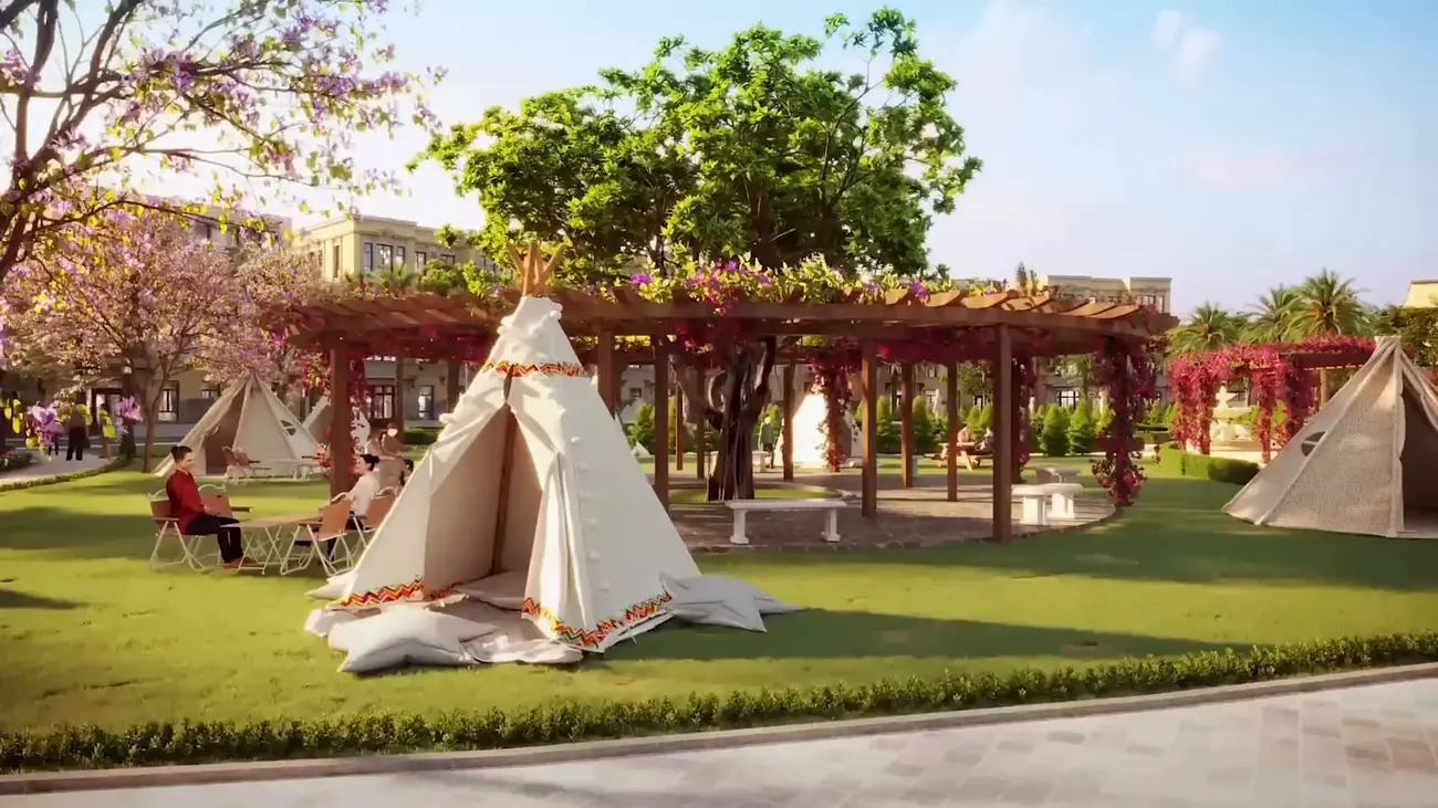 Không gian xanh và khu vui chơi sáng tạo tại Young Paradise Hub – Vinhomes Green Paradise Cần Giờ.