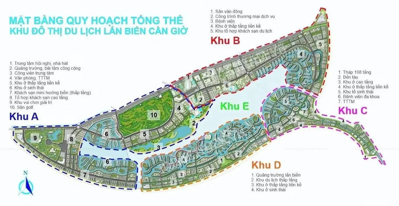 Mặt bằng quy hoạch tổng thể Vinhomes Green Paradise Cần Giờ với 4 phân khu chức năng đa dạng.