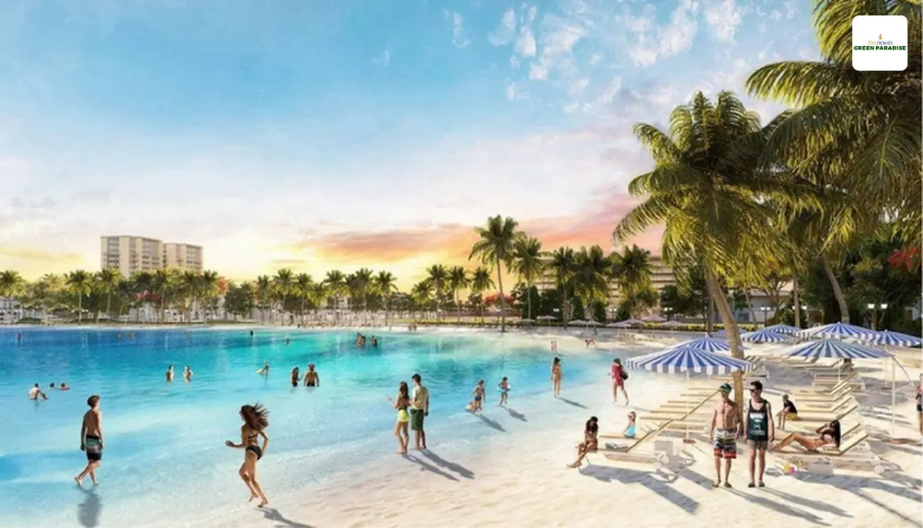 Phối cảnh biển hồ nhân tạo tại Vinhomes Green Paradise, TP.HCM.