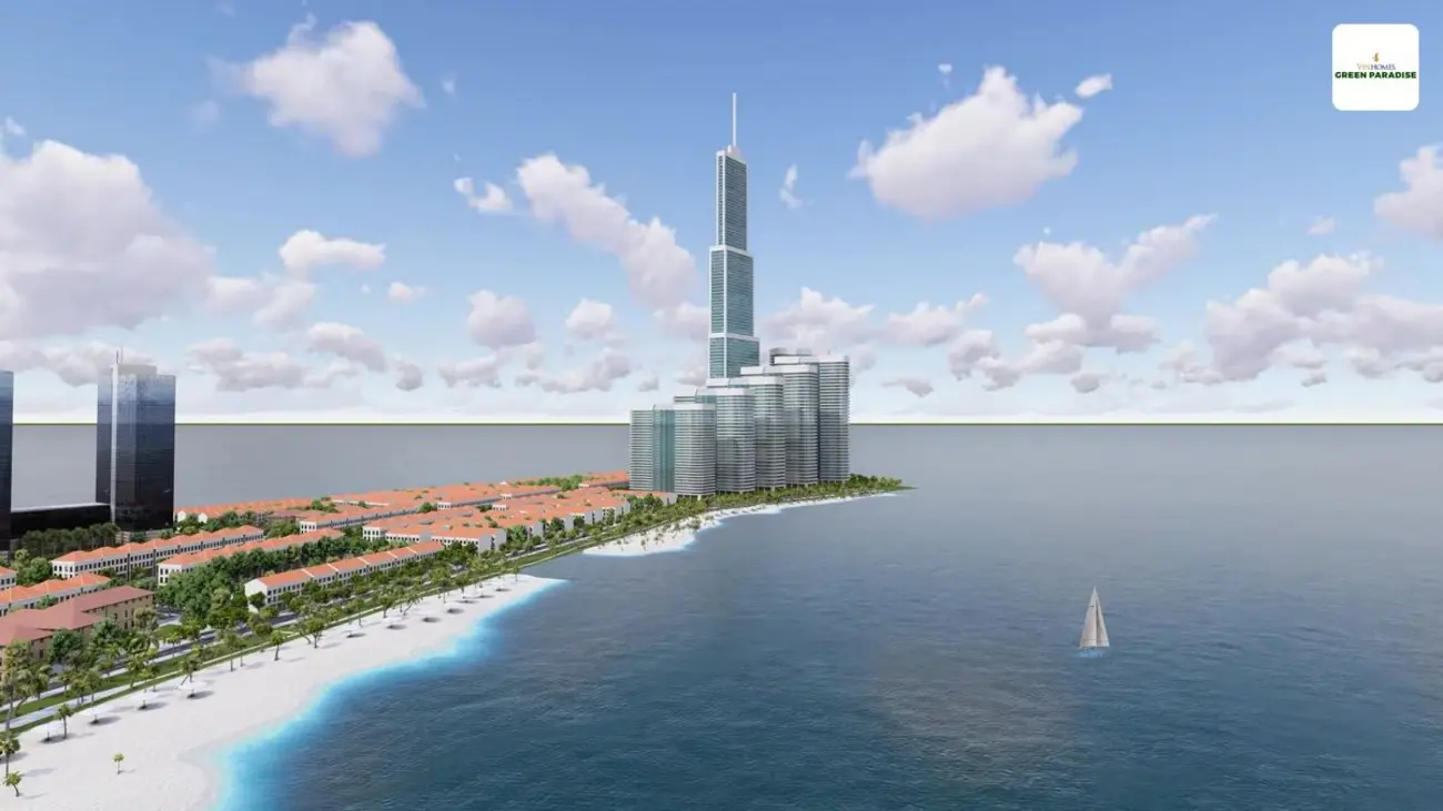 Phối cảnh tháp tài chính 108 tầng tại Vinhome Cần Giờ – “Dubai giữa lòng TP.HCM” tương lai.