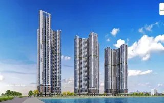 Phối cảnh tòa tháp cao cấp tại Vinhomes Green Paradise Cần Giờ với thiết kế hiện đại và tầm nhìn view biển.