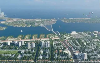 Phối cảnh toàn khu đô thị Vinhomes Green Paradise với bến du thuyền Landmark Harbour ở trung tâm.