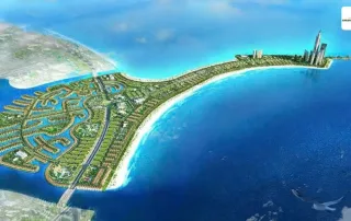 Phối cảnh Vinhomes Cần Giờ với ba mặt giáp biển và thiết kế đô thị nghỉ dưỡng tích hợp hiện đại.
