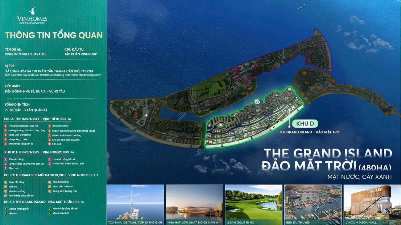The Grand Island – Đảo Mặt Trời, trung tâm nghỉ dưỡng và giải trí hàng đầu tại Vinhomes Green Paradise Cần Giờ.