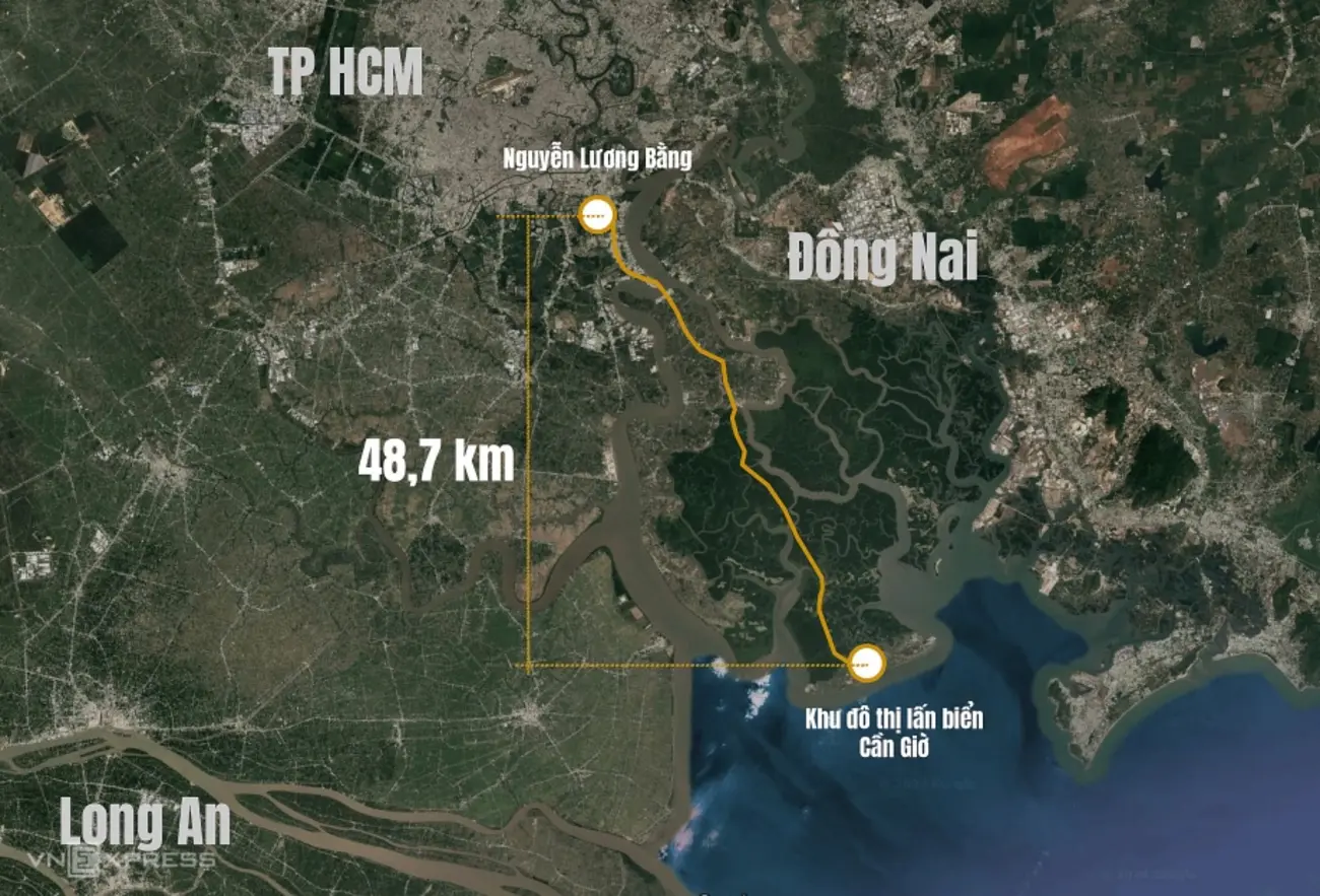 Vị trí Vinhomes Green Paradise: cách trung tâm TP.HCM 48,7 km, kết nối thuận tiện qua tuyến đường sắt tốc độ cao.