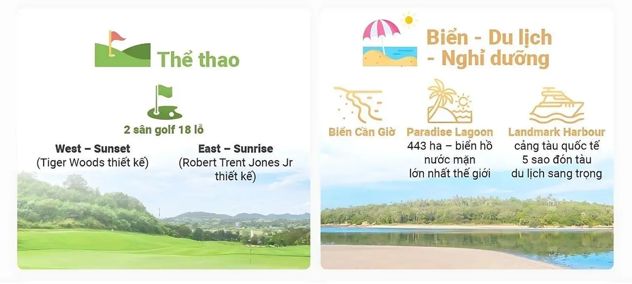 Vinhomes Green Paradise Cần Giờ – Thiên đường nghỉ dưỡng với sân golf, biển hồ nước mặn và cảng du lịch 5 sao.