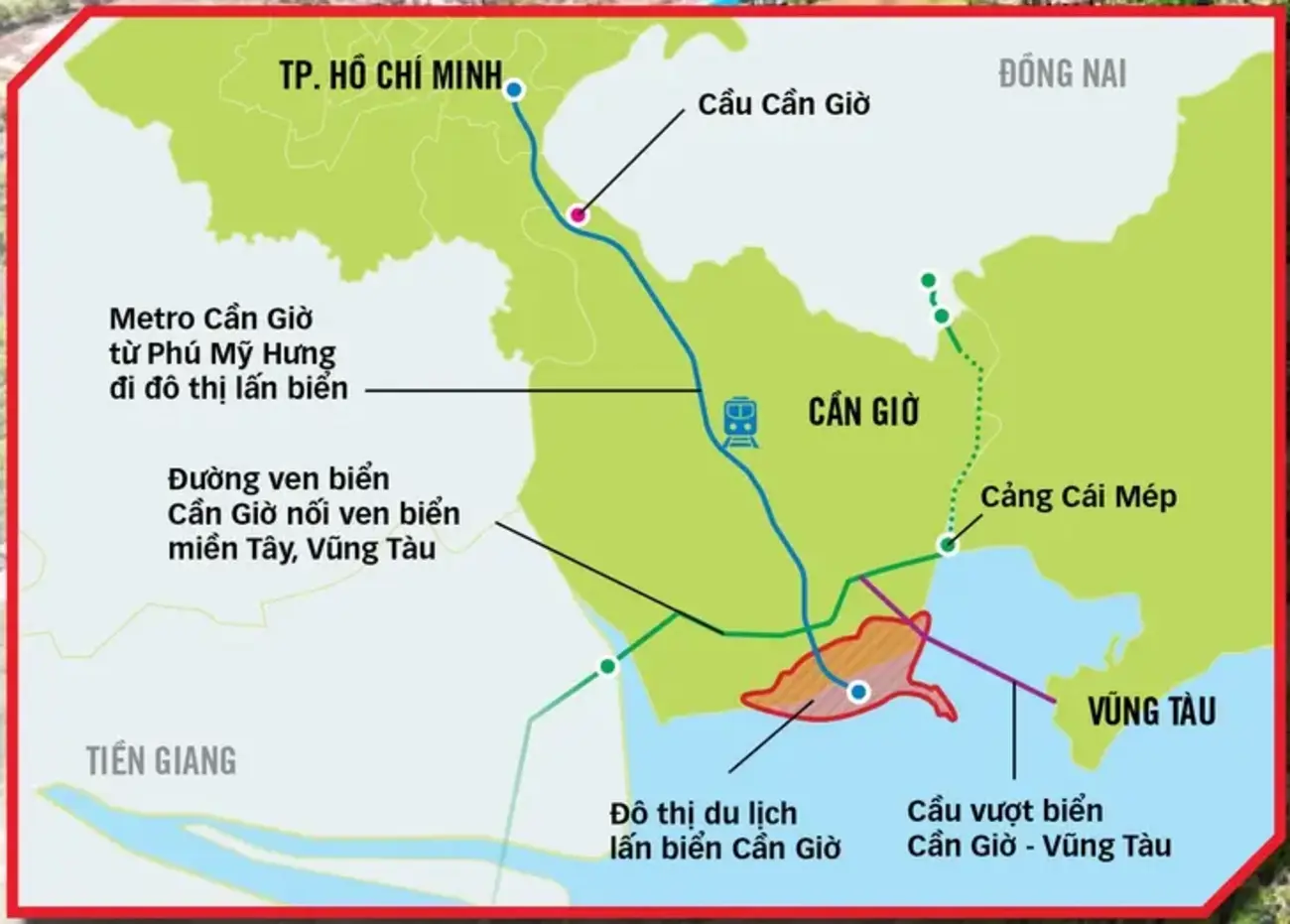 Bản đồ các dự án giao thông kết nối TP.HCM với Cần Giờ và Vũng Tàu, thúc đẩy phát triển toàn diện.