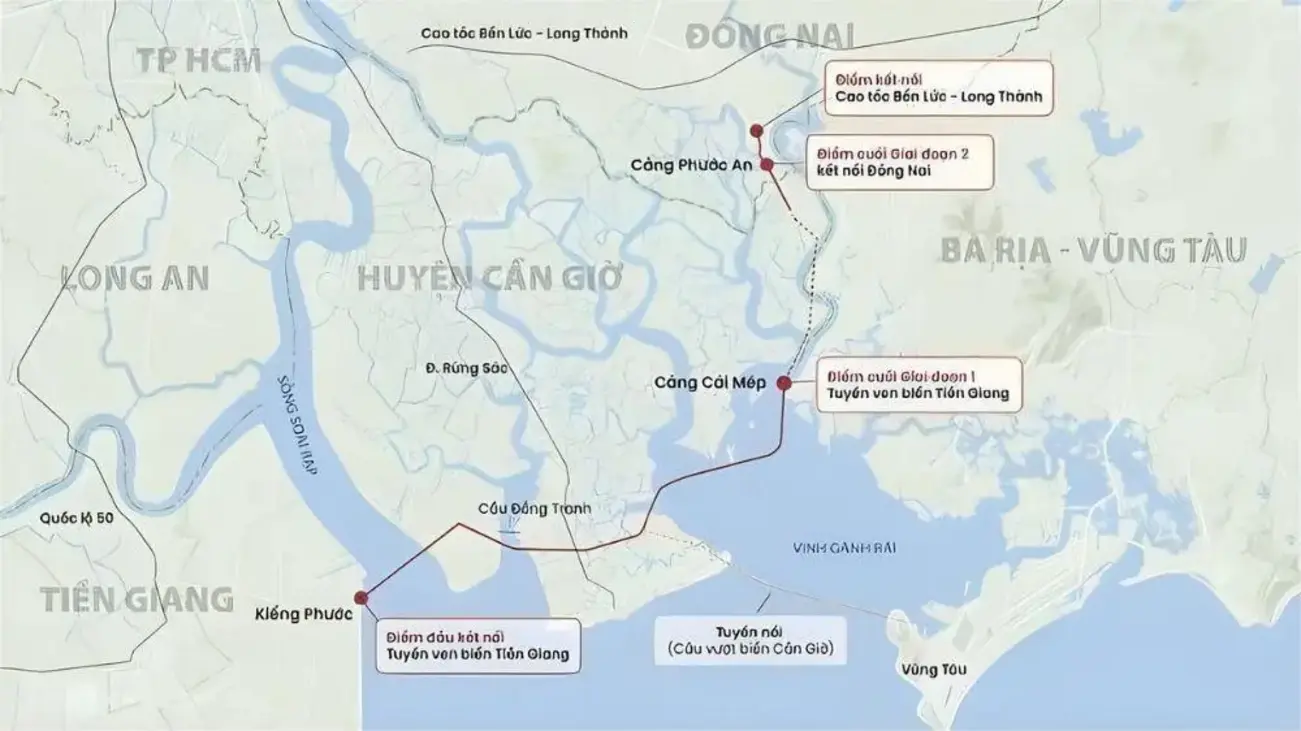 Bản đồ quy hoạch và kết nối giao thông ven biển Cần Giờ – Vũng Tàu.